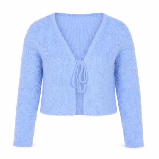 Bershka Women’s Blue M Cable-Knit Tie Front Wrap Cardigan