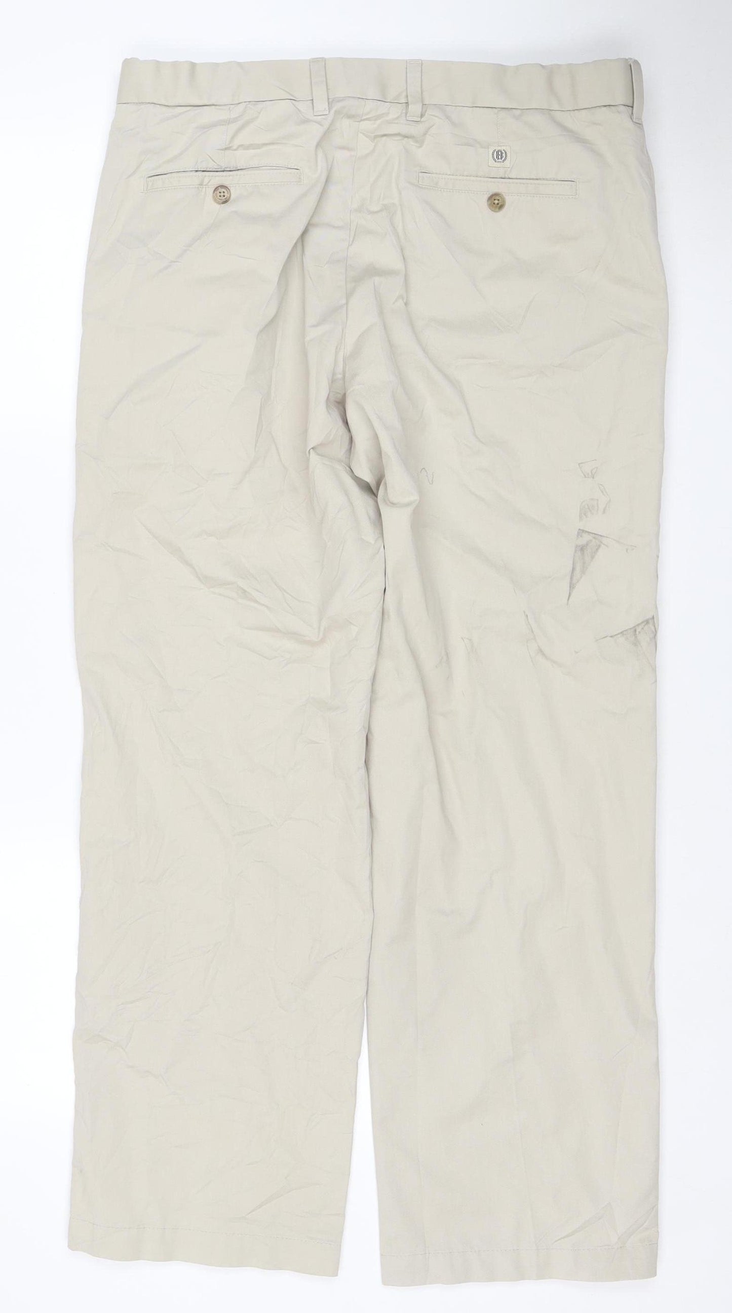 Marks and Spencer Men Beige 36W 31L Blue Harbour Cotton Chino Trousers