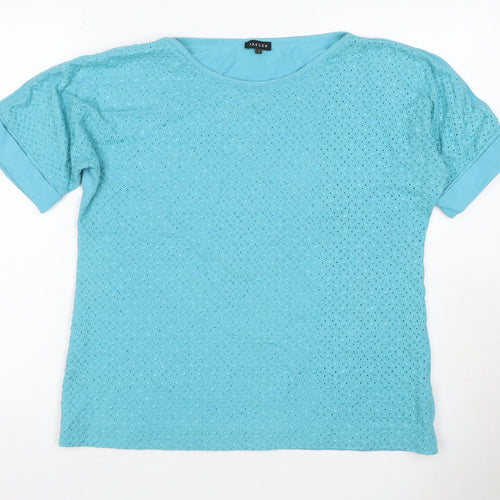 Jaeger Women Blue L Cotton Broderie Anglaise Short Sleeve T-Shirt