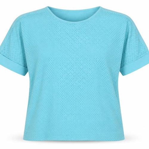 Jaeger Women Blue L Cotton Broderie Anglaise Short Sleeve T-Shirt