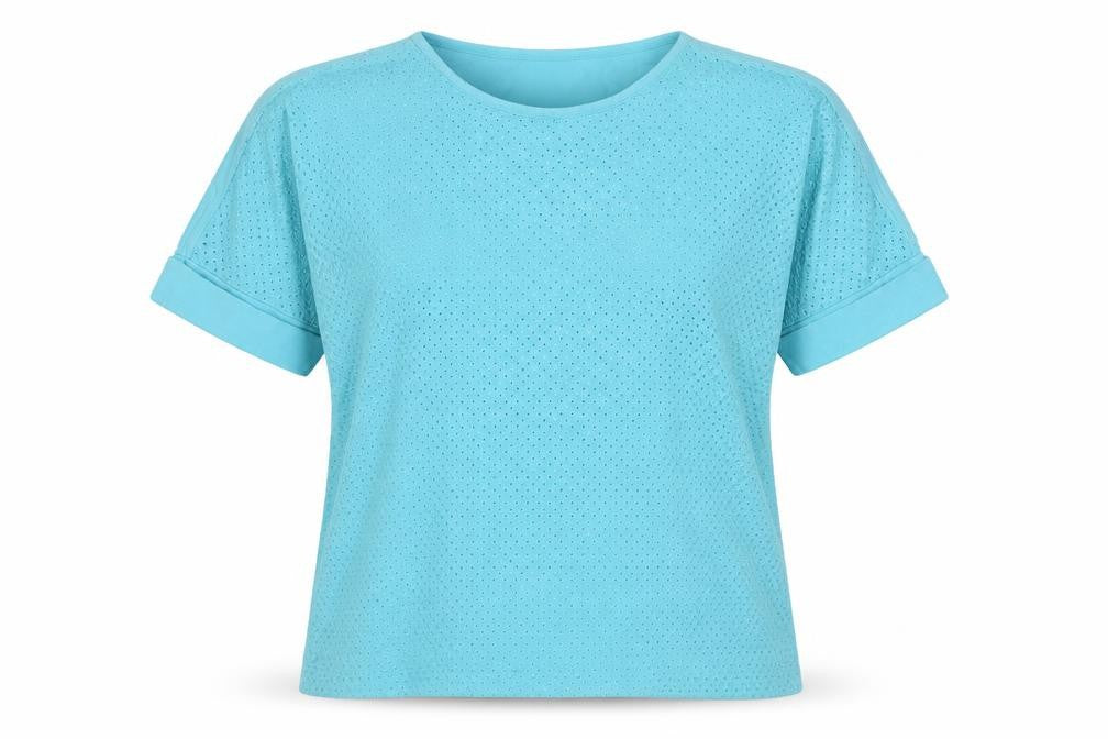 Jaeger Women Blue L Cotton Broderie Anglaise Short Sleeve T-Shirt