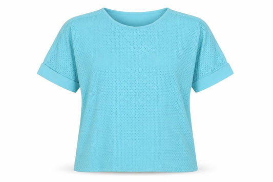 Jaeger Women Blue L Cotton Broderie Anglaise Short Sleeve T-Shirt