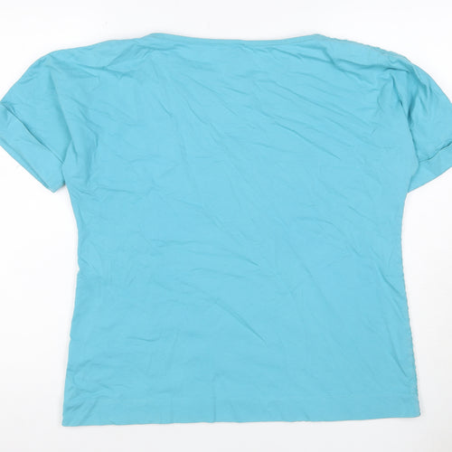 Jaeger Women Blue L Cotton Broderie Anglaise Short Sleeve T-Shirt