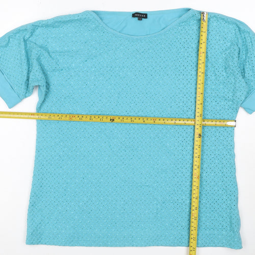Jaeger Women Blue L Cotton Broderie Anglaise Short Sleeve T-Shirt