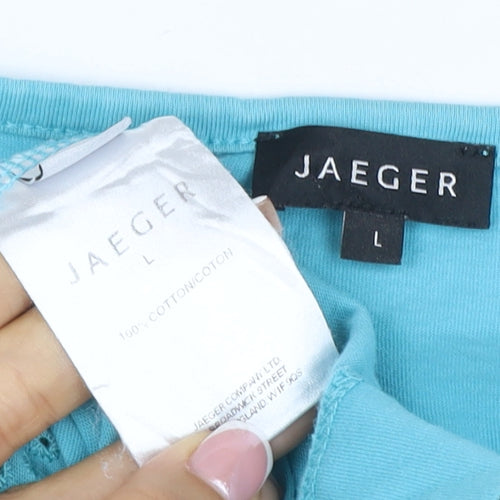 Jaeger Women Blue L Cotton Broderie Anglaise Short Sleeve T-Shirt