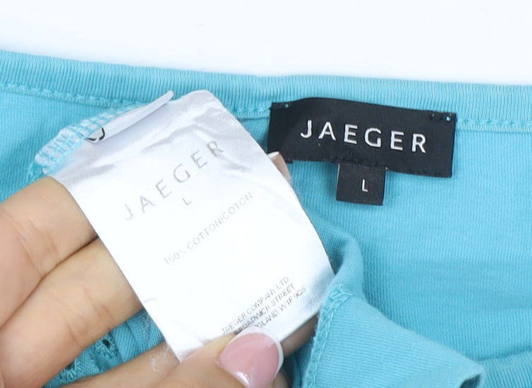 Jaeger Women Blue L Cotton Broderie Anglaise Short Sleeve T-Shirt