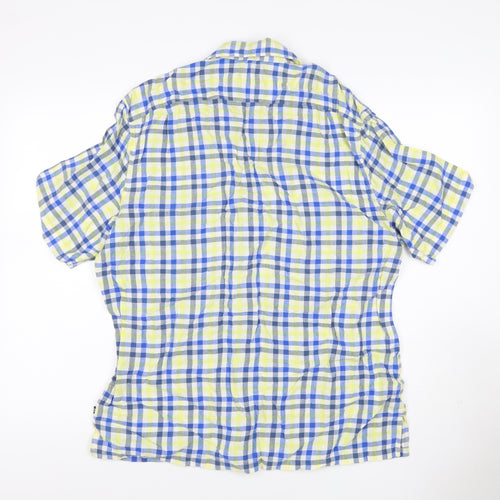 Nautica Men’s XL Blue Yellow Check Linen Cotton Button-Down Shirt