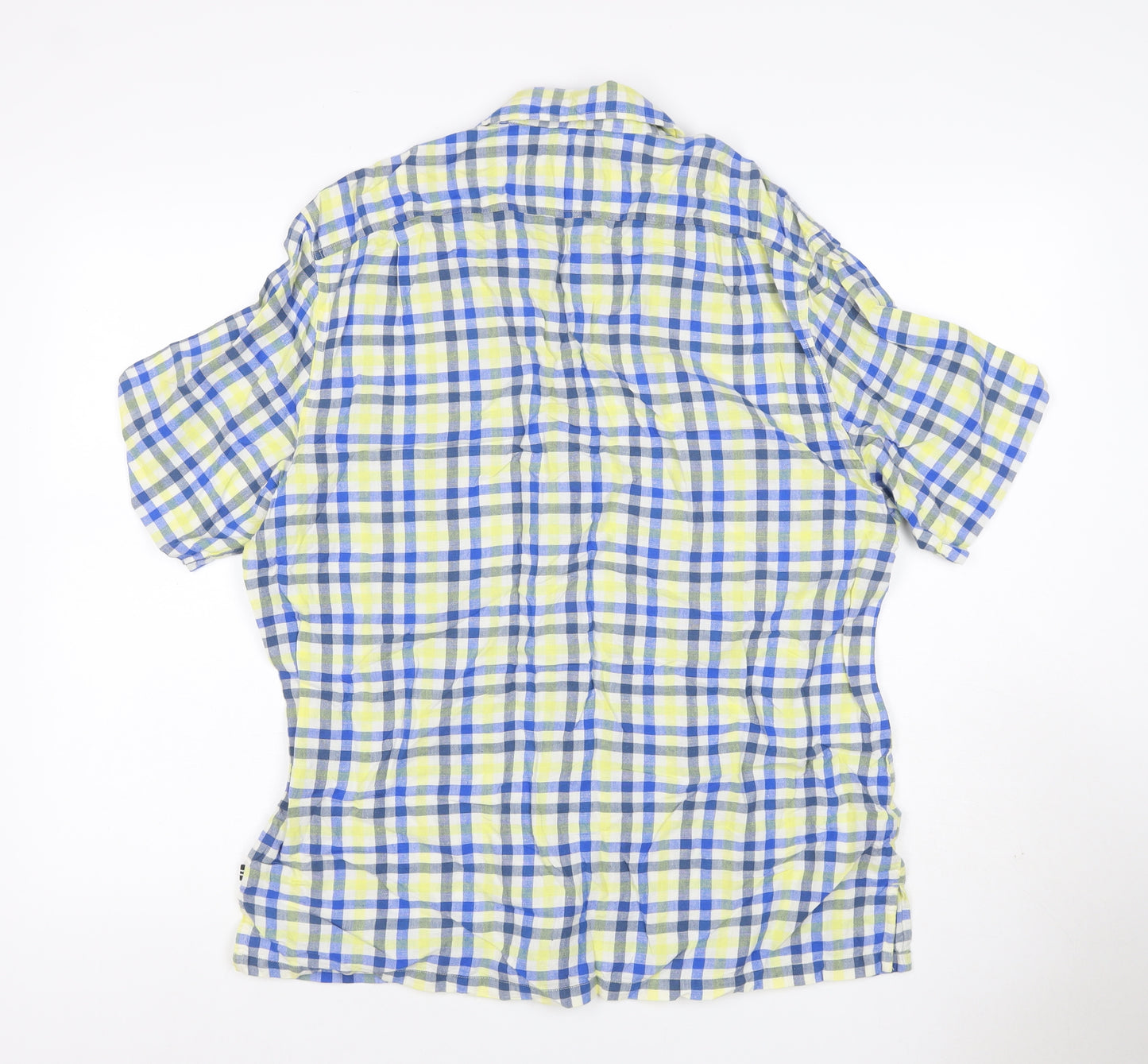Nautica Men’s XL Blue Yellow Check Linen Cotton Button-Down Shirt