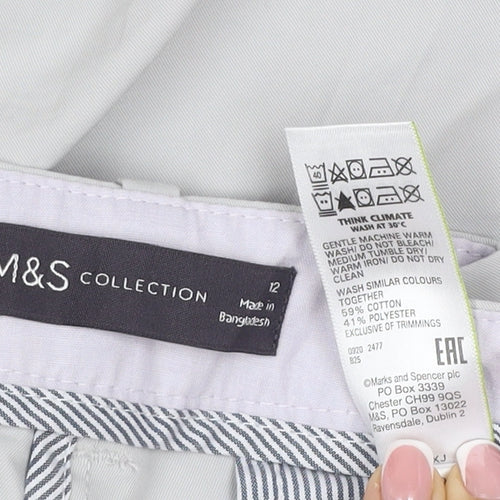 M&S Collection Women White Size 12 Straight Leg Cotton Blend Trousers