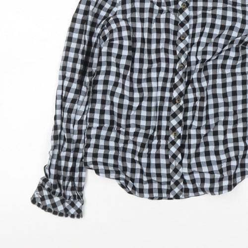 &et Women Black Check Ruffle Button-Up Blouse UK 8 Long Sleeve