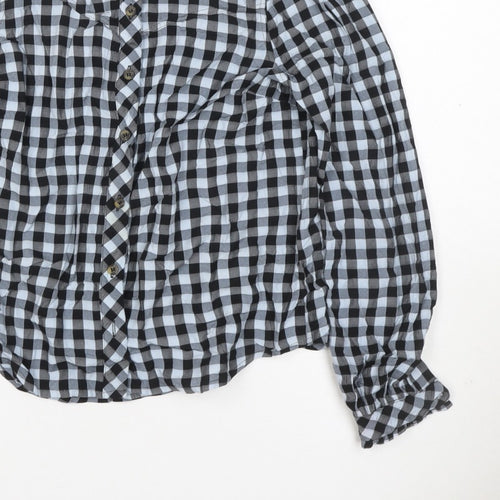 &et Women Black Check Ruffle Button-Up Blouse UK 8 Long Sleeve