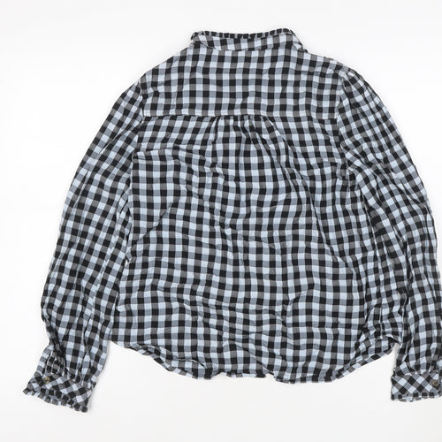 &et Women Black Check Ruffle Button-Up Blouse UK 8 Long Sleeve