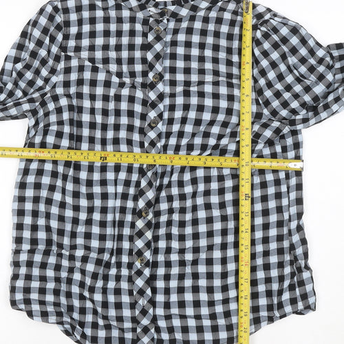 &et Women Black Check Ruffle Button-Up Blouse UK 8 Long Sleeve