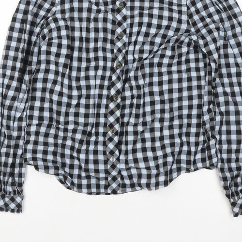 &et Women Black Check Ruffle Button-Up Blouse UK 8 Long Sleeve
