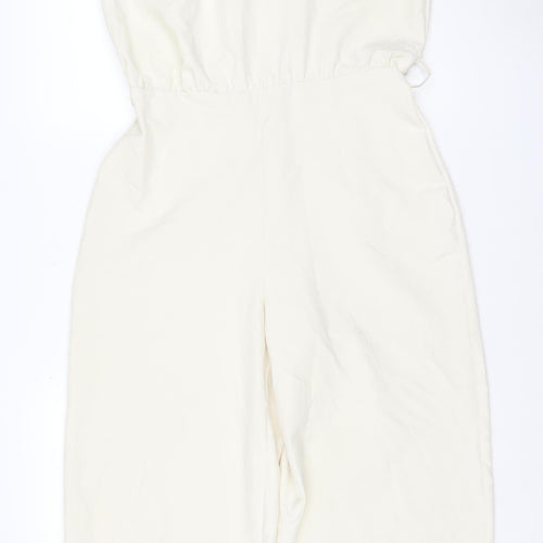 Zara Women Ivory UK 12 Sleeveless Wide-Leg Stretch Jumpsuit
