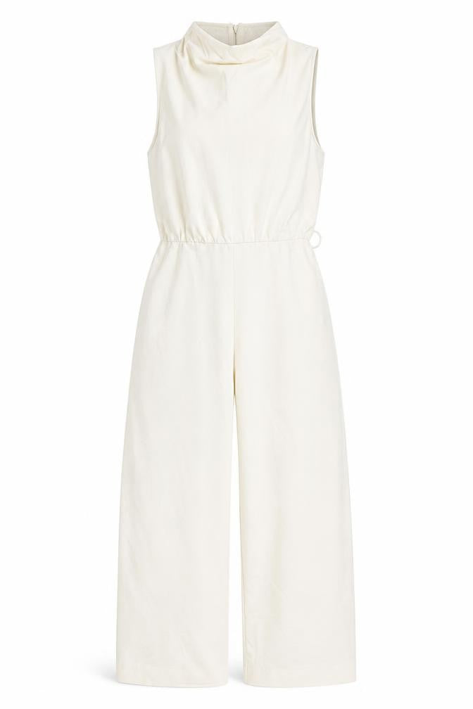 Zara Women Ivory UK 12 Sleeveless Wide-Leg Stretch Jumpsuit