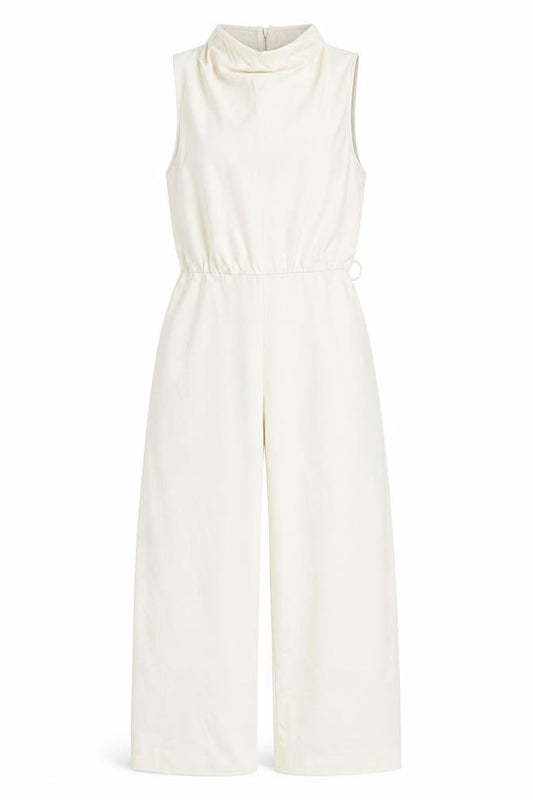 Zara Women Ivory UK 12 Sleeveless Wide-Leg Stretch Jumpsuit