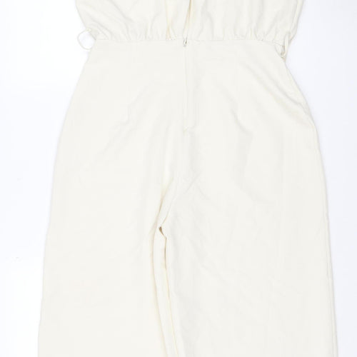 Zara Women Ivory UK 12 Sleeveless Wide-Leg Stretch Jumpsuit