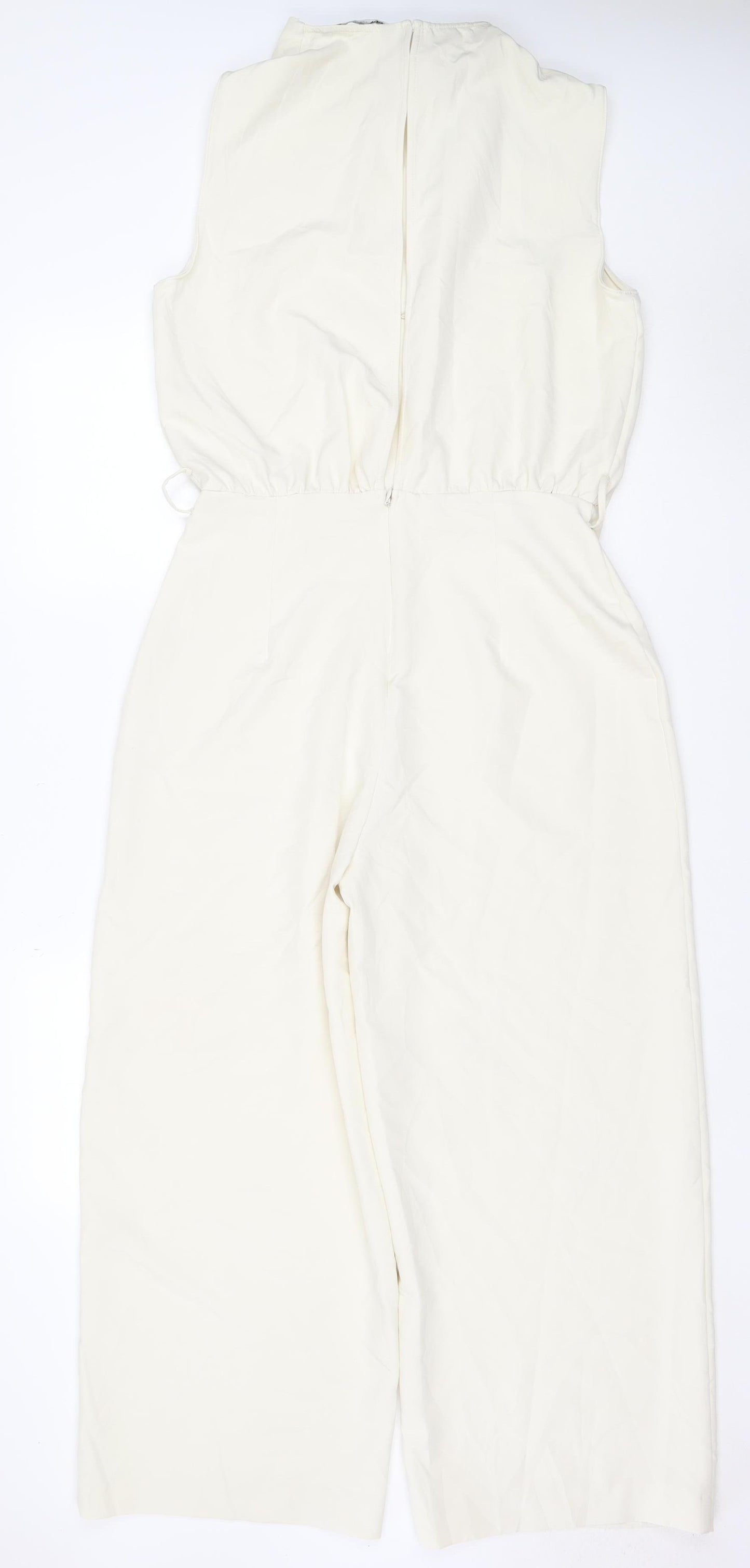Zara Women Ivory UK 12 Sleeveless Wide-Leg Stretch Jumpsuit