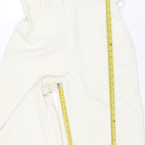 Zara Women Ivory UK 12 Sleeveless Wide-Leg Stretch Jumpsuit