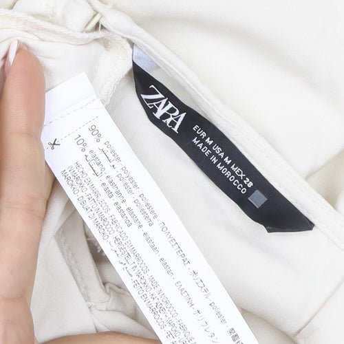 Zara Women Ivory UK 12 Sleeveless Wide-Leg Stretch Jumpsuit