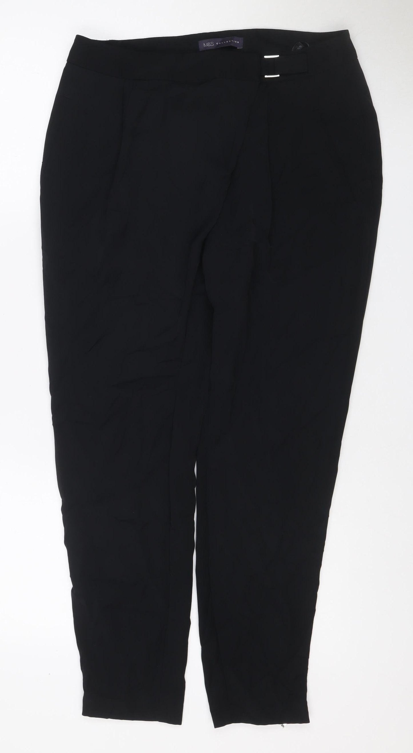 Marks & Spencer Women Black UK 12 Wide-Leg Dress Trousers Ankle Zip
