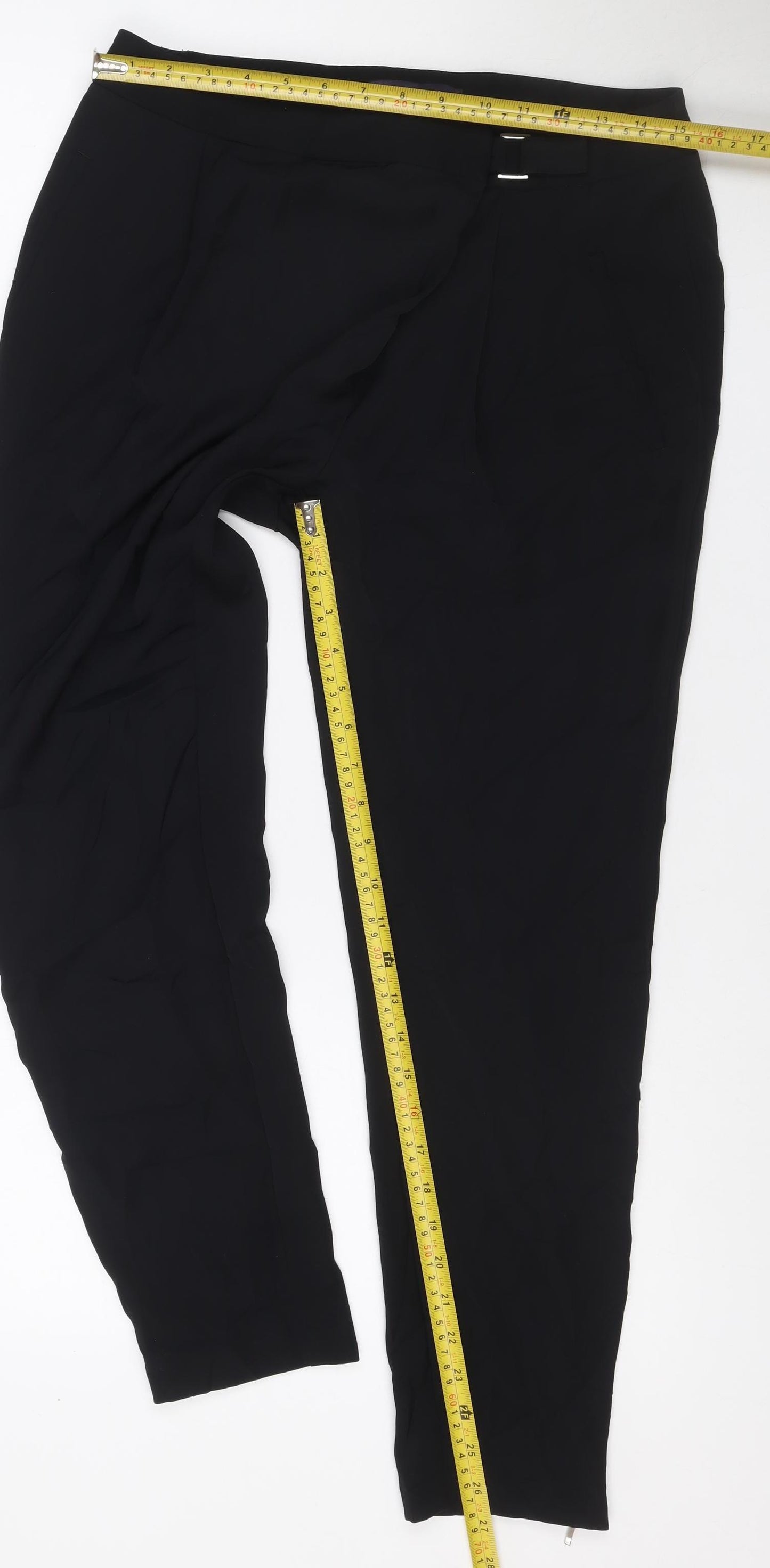 Marks & Spencer Women Black UK 12 Wide-Leg Dress Trousers Ankle Zip