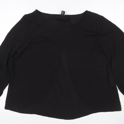 Forever 21 Women Black L Roll Tab Sleeve Polyester Blouse