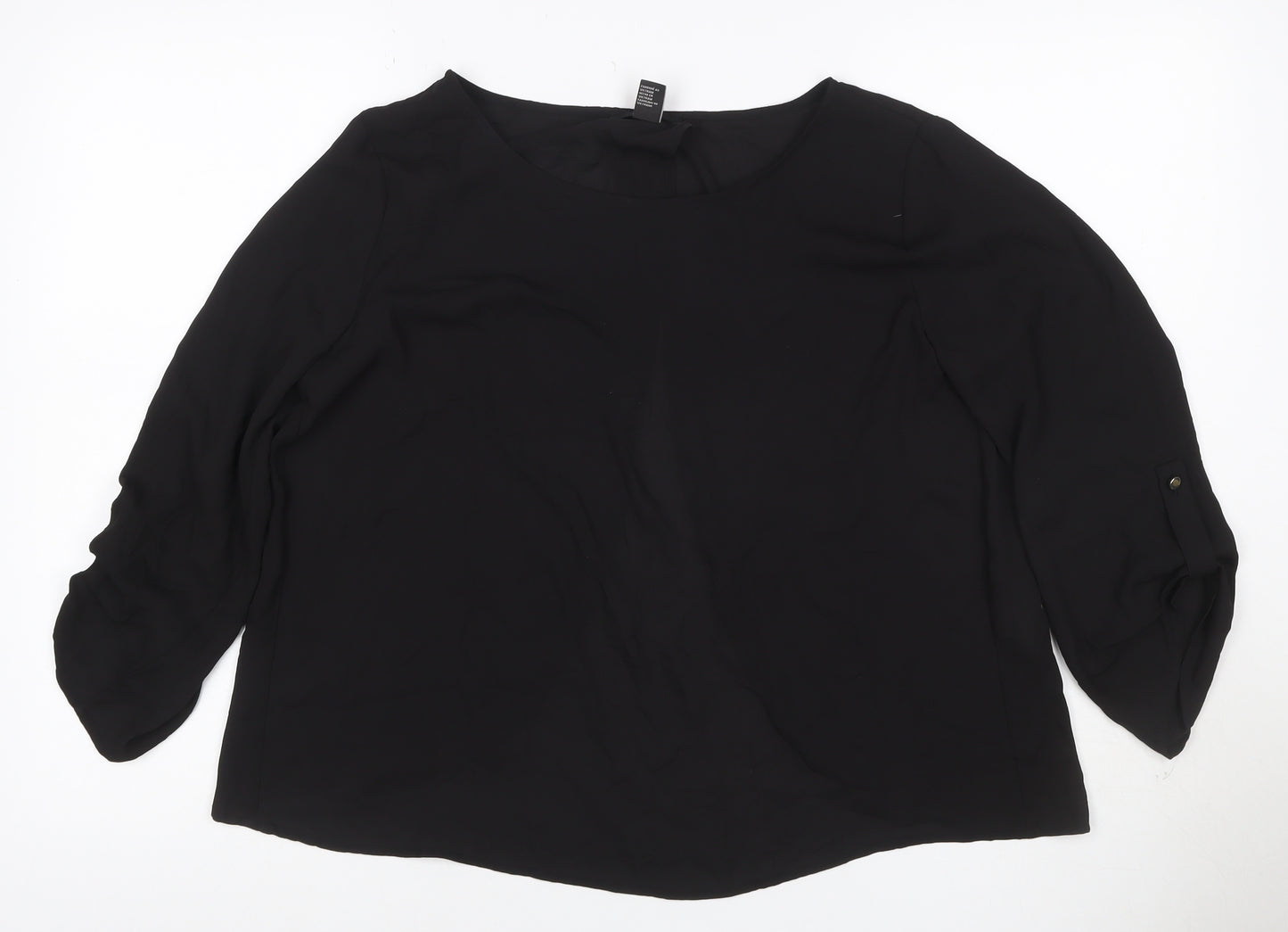Forever 21 Women Black L Roll Tab Sleeve Polyester Blouse
