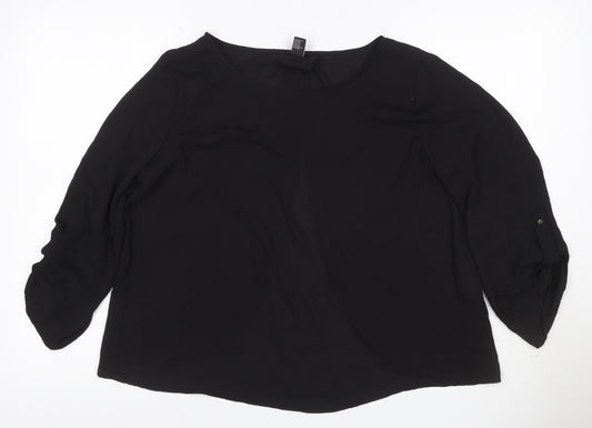Forever 21 Women Black L Roll Tab Sleeve Polyester Blouse