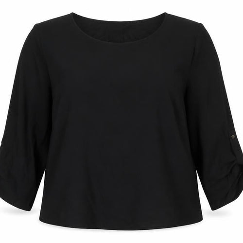 Forever 21 Women Black L Roll Tab Sleeve Polyester Blouse