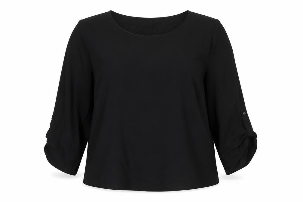 Forever 21 Women Black L Roll Tab Sleeve Polyester Blouse