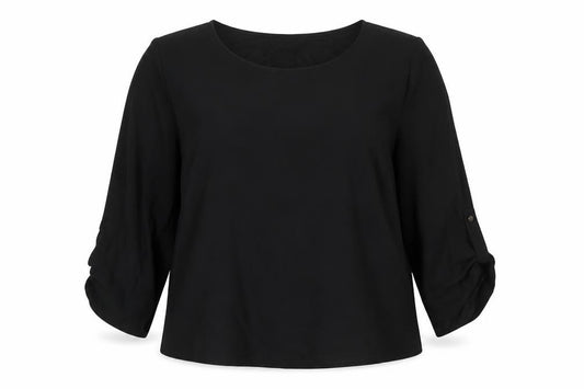 Forever 21 Women Black L Roll Tab Sleeve Polyester Blouse