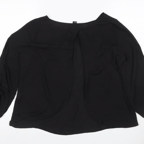 Forever 21 Women Black L Roll Tab Sleeve Polyester Blouse