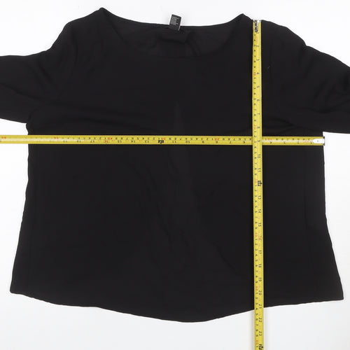 Forever 21 Women Black L Roll Tab Sleeve Polyester Blouse