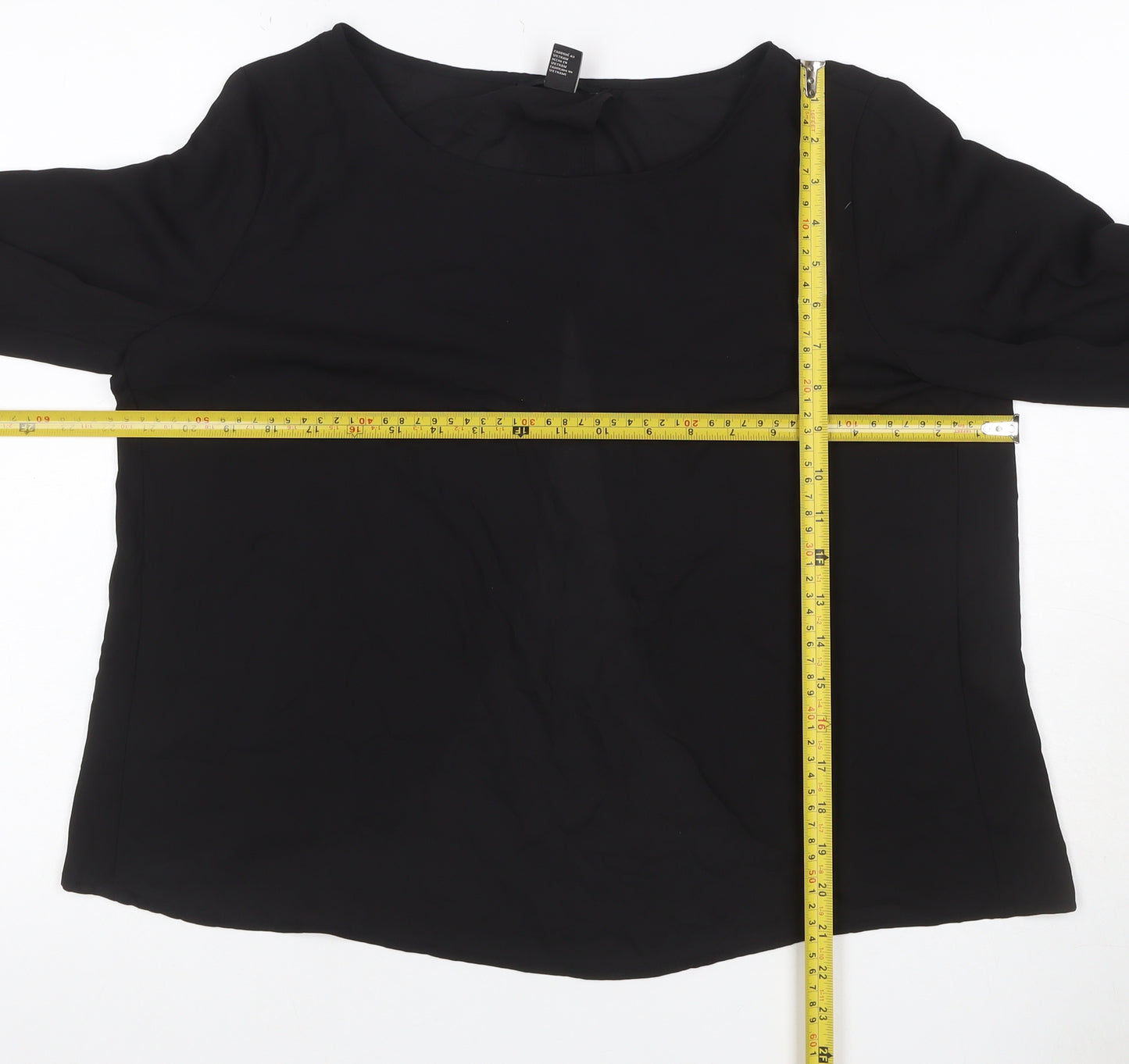 Forever 21 Women Black L Roll Tab Sleeve Polyester Blouse