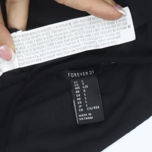 Forever 21 Women Black L Roll Tab Sleeve Polyester Blouse
