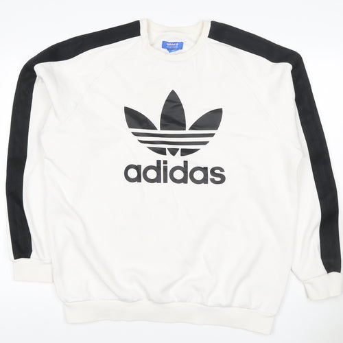 Adidas Men’s White Black Logo Graphic Pullover Sweatshirt Size L