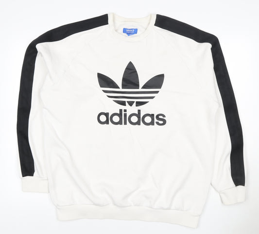 Adidas Men’s White Black Logo Graphic Pullover Sweatshirt Size L