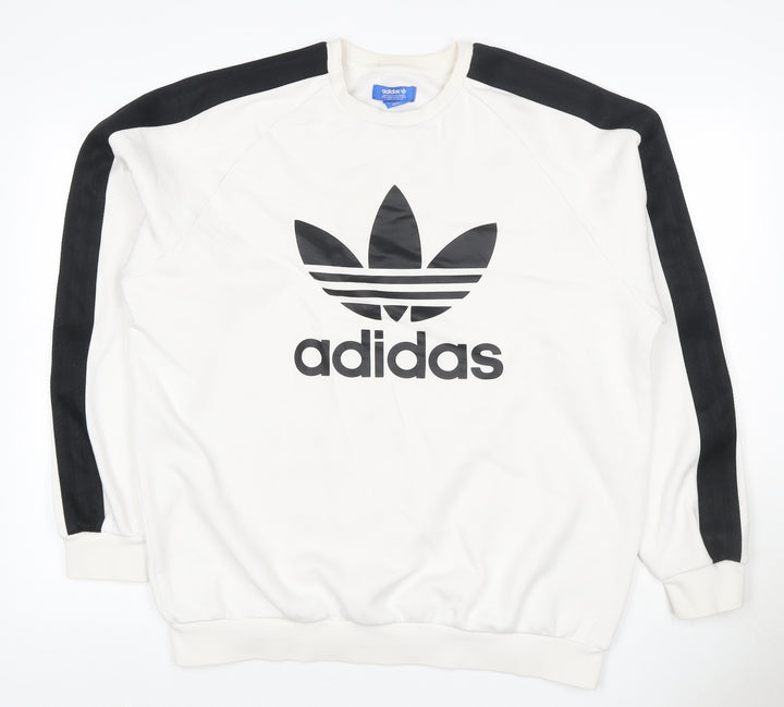 Adidas Men’s White Black Logo Graphic Pullover Sweatshirt Size L