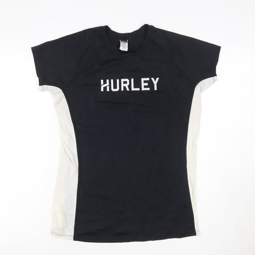 Hurley Women’s Black White UK 16 Athletic Logo T-Shirt Gym Top