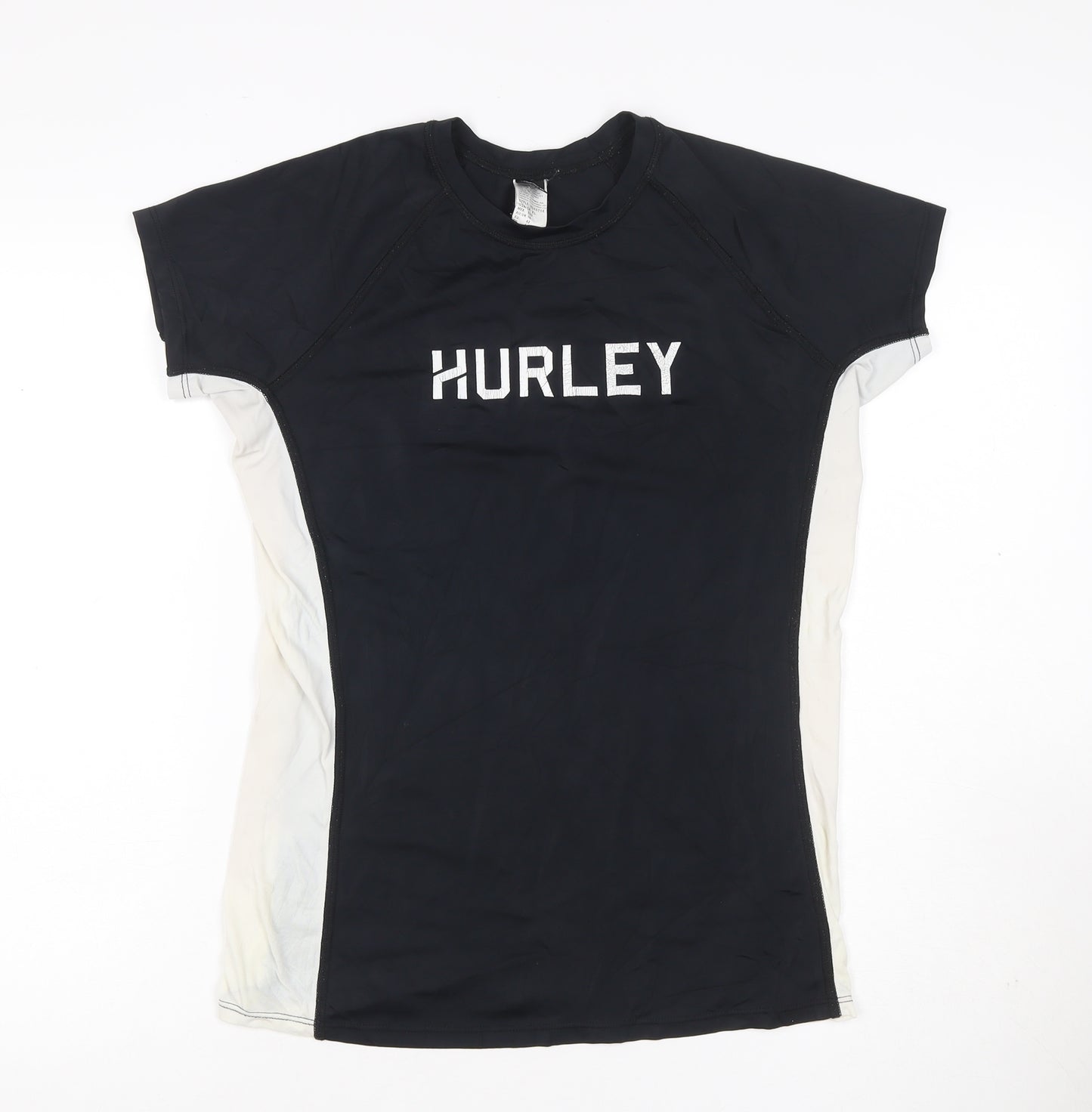 Hurley Women’s Black White UK 16 Athletic Logo T-Shirt Gym Top
