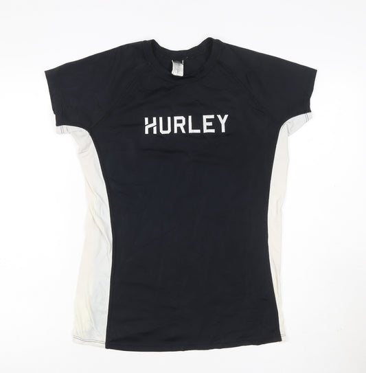 Hurley Women’s Black White UK 16 Athletic Logo T-Shirt Gym Top