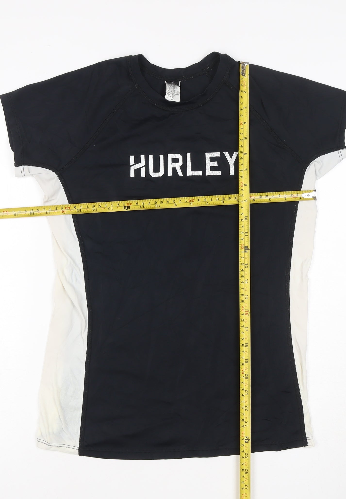 Hurley Women’s Black White UK 16 Athletic Logo T-Shirt Gym Top