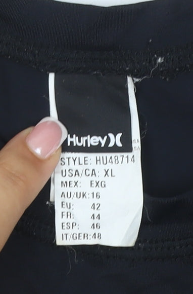 Hurley Women’s Black White UK 16 Athletic Logo T-Shirt Gym Top