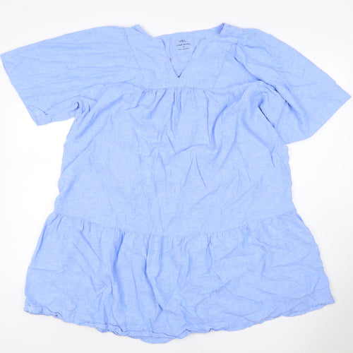 Marks and Spencer Women Blue Linen Blend Size 16 A-Line Ruffle Dress