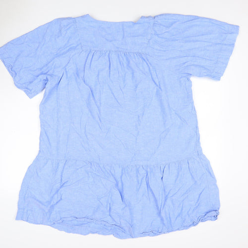 Marks and Spencer Women Blue Linen Blend Size 16 A-Line Ruffle Dress