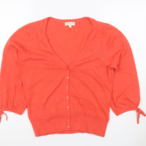 Monsoon Women Orange M Cotton V-Neck Button Tie Cuff Cardigan