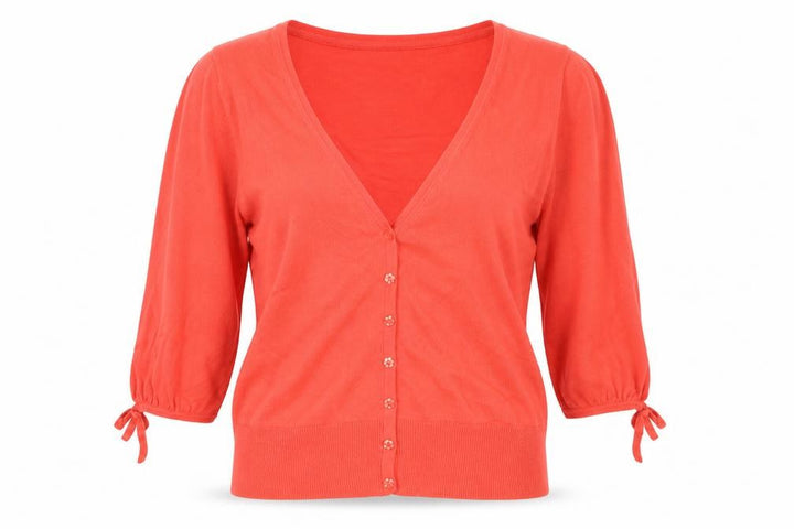 Monsoon Women Orange M Cotton V-Neck Button Tie Cuff Cardigan