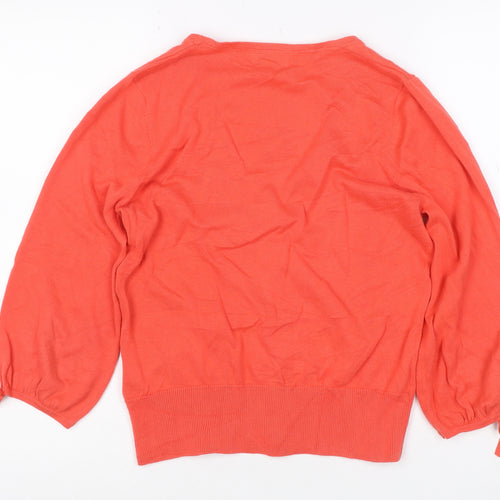 Monsoon Women Orange M Cotton V-Neck Button Tie Cuff Cardigan